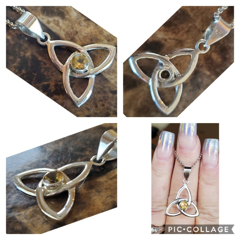 Genuine Citrine Celtic Knot Pendant Necklace - Picture 3 of 4